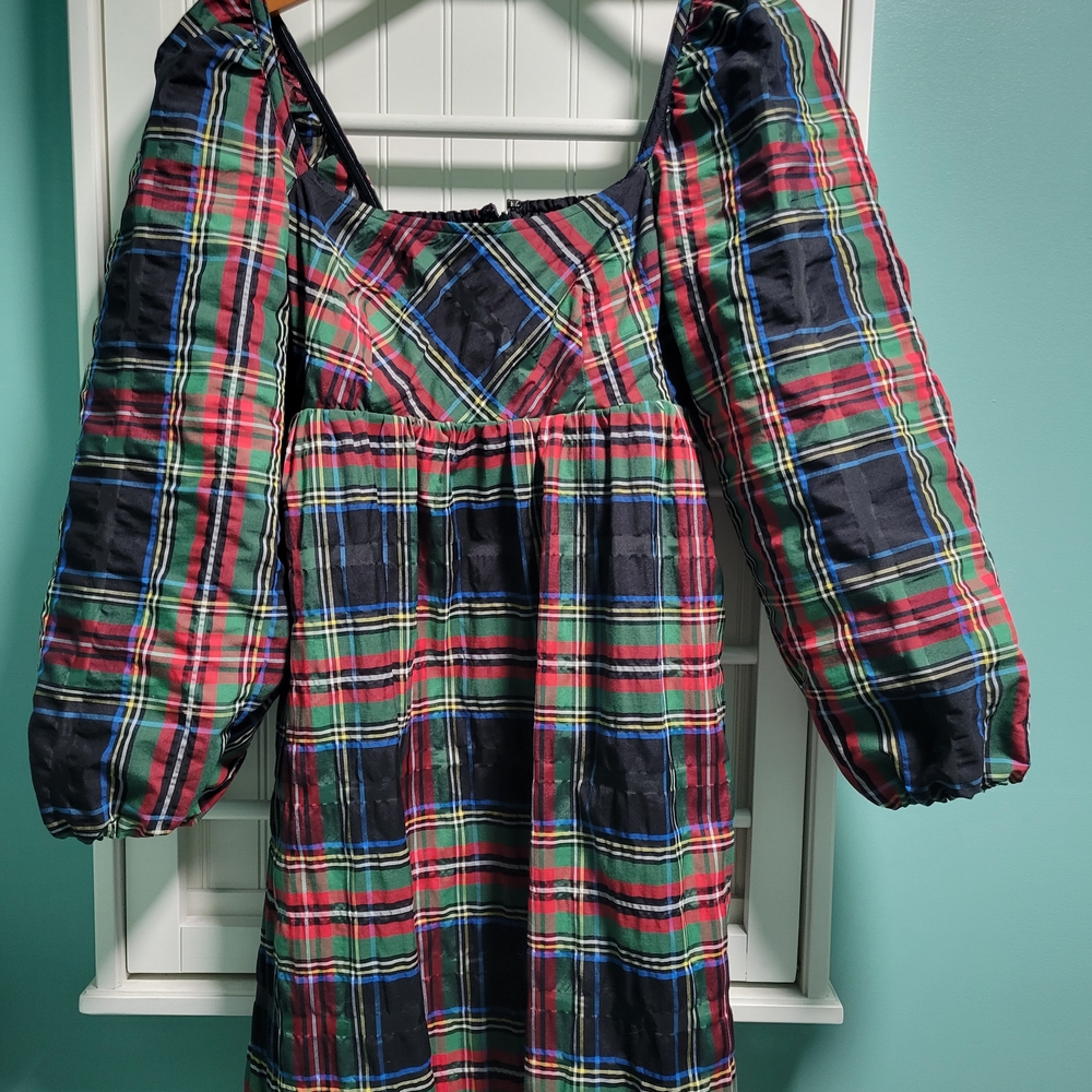 NWT J Crew Plaid Tartan Dress with Puff Sleeves. Size 4